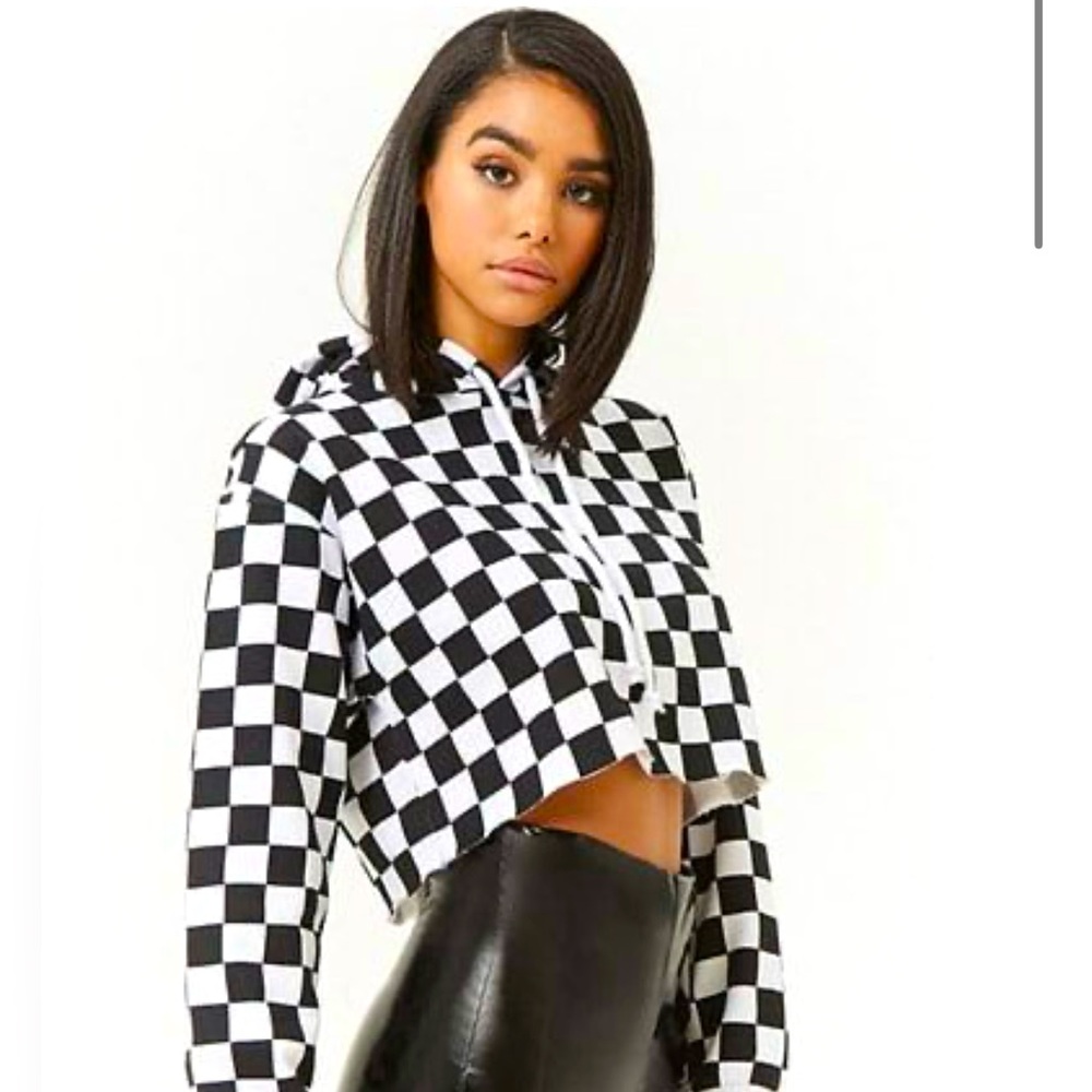 🥑Zaful Cropped Checkerboard Hoodie~Small